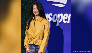 Alex Eala attending a 2026 US Open off-court event in New York wearing a mustard-colored jacket.