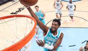 Charlotte Hornets forward Brandon Miller looking on during an NBA basketball game